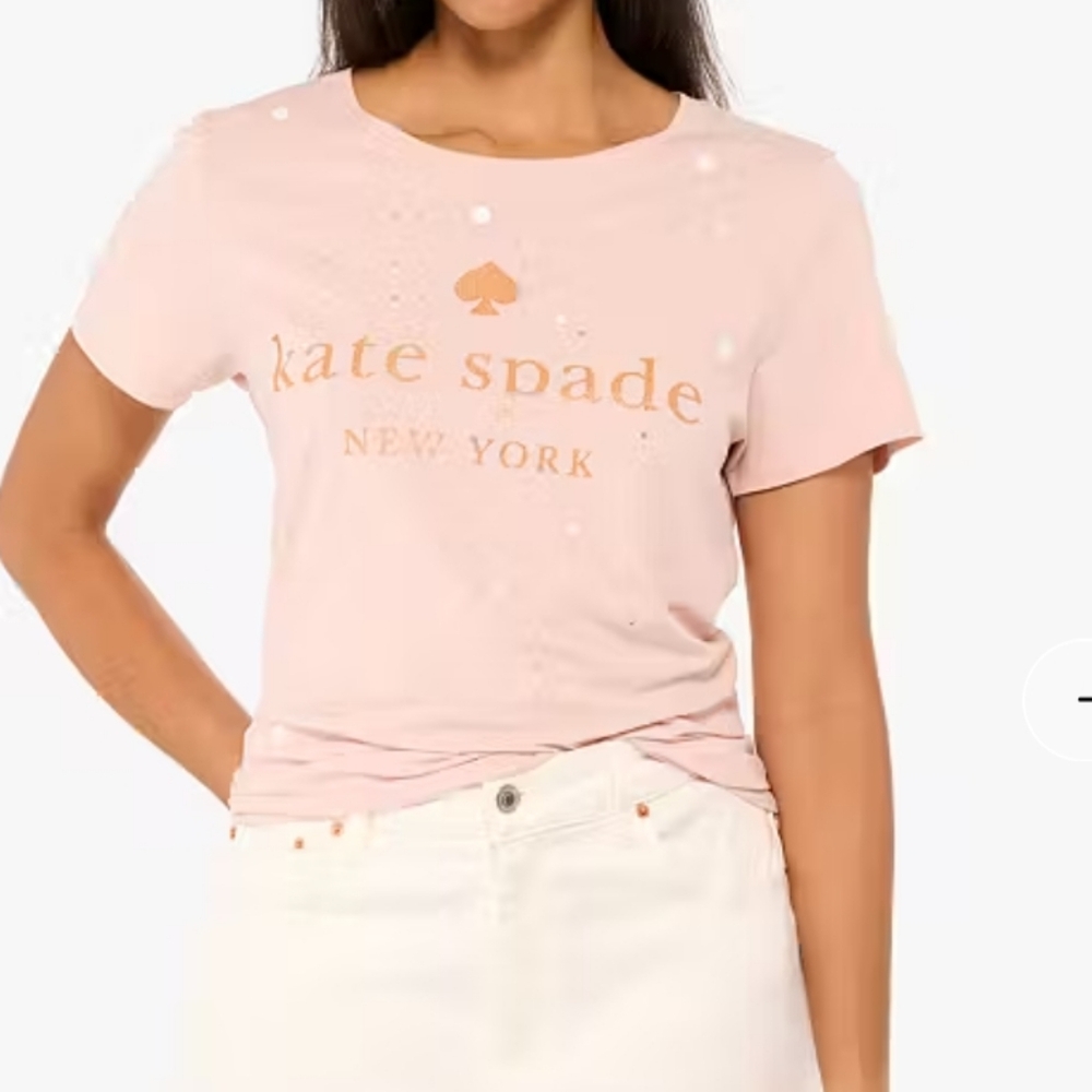 Kate Spade Logo Embellished Peach T-shirt With Glimmer Dots Size Large